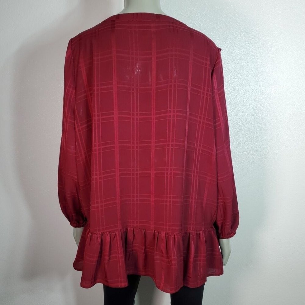 Lane Bryant Peasant Top Plus Size 14/16 Ruffle Pleated Long Sleeve Tie Neck Red - Picture 4 of 6